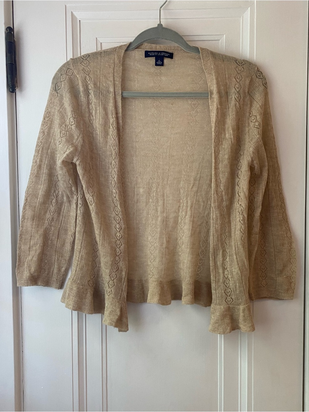Vintage Banana Republic sheer open work cropped shrug sweater beige tan M